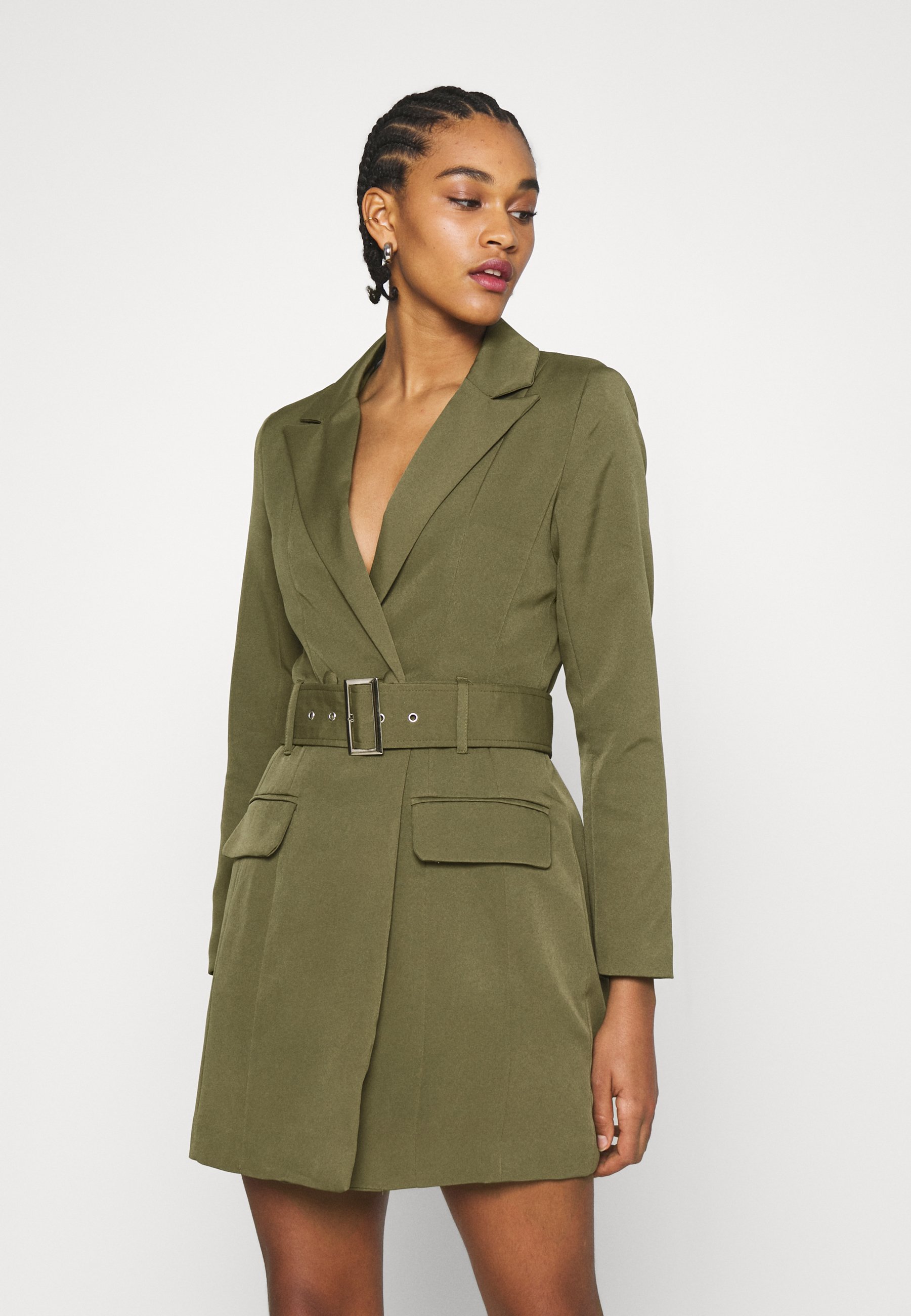 green belted blazer dress