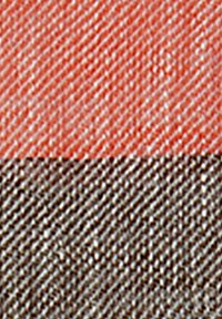 Two textured fabric swatches: top in a light coral hue with diagonal weave, bottom in a brown color with fine weave pattern.