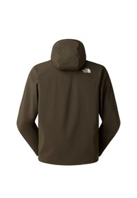 Veste à capuche vert olive foncé vue de dos avec le logo The North Face sur l'épaule droite supérieure.