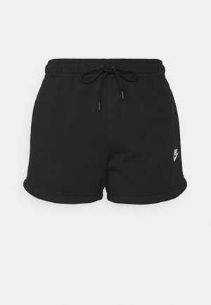 Shorts de sport noirs en mélange de coton doux. Ils présentent une taille élastique avec un cordon de serrage et un petit logo blanc sur la jambe gauche.