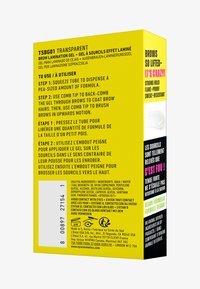 Brow lamination gel tube; fel geel verpakt met meertalige tekst; kam-tip applicator; vegan formule; sterke hold, vlokvrije, zweetbestendige.