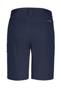 Mörkblå shorts med rak skärning, tillverkade av lättviktsmaterial. Har en bakficka med en diskret logo, slät textur och rena sömmar.