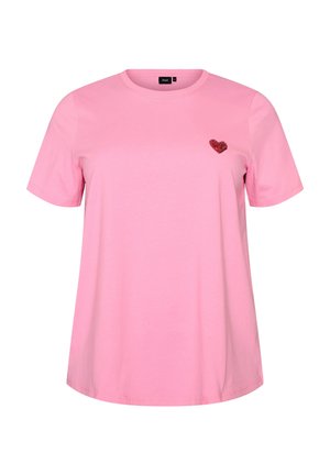 Zizzi, T-SHIRT MIT PAILLETTEN-HERZ UND BUNTEM RÜCKENPRINT - Triko s potiskem - pink