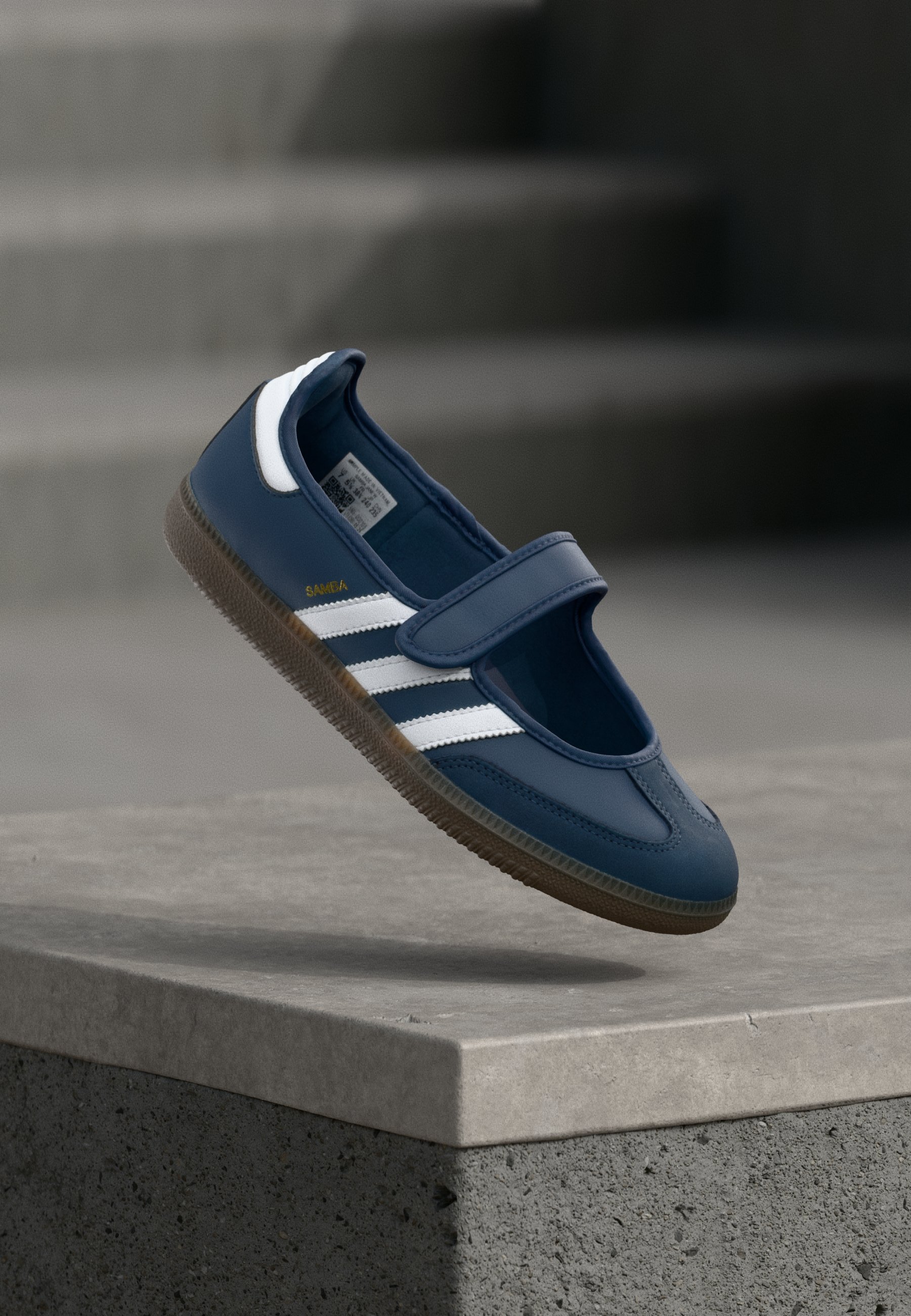 adidas Originals SAMBA JANE - Ankle strap ballet pumps - crew navy/footwear  white/gold-coloured metallic/dark blue - Zalando.ie