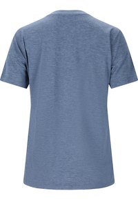 Vaaleansininen lyhythihainen T-paita, joka on valmistettu pehmeästä kankaasta, klassisella pyöreällä kauluksella ja rentolla mitoituksella. T-paidan pinta on sileä.