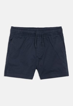 Shorts bleu marine avec taille élastique, lien de serrage et poches latérales, conçus pour un usage décontracté.