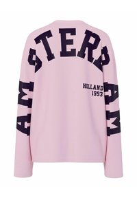 Hellrosa langärmliges Hemd mit großem schwarzem Schriftzug "AMSTERDAM" auf Rücken und Ärmeln sowie kleinerem "HOLLAND 1993" auf der rechten Seite.