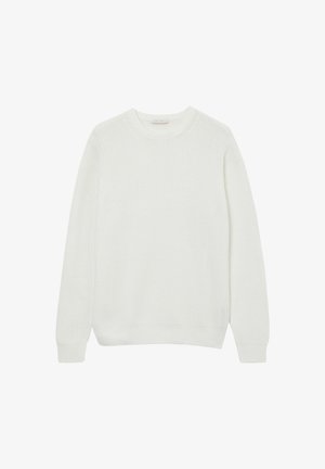 Maglione bianco a maglia con un motivo testurizzato, colletto rotondo e polsini e orlo a coste. Realizzato in tessuto morbido per comfort e calore.