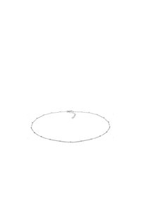 Silver chain necklace with small, spaced geometric beads. Features a clasp and adjustable length for a customized fit. Smooth texture.