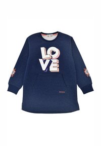 Navy Sweatshirt mit "LOVE" Grafik in Pink und Weiß, langen Ärmeln, einer Fronttasche und strukturierter Oberfläche, mit einem Logostick an dem Saum.