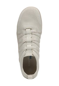 Hellbeige Schlupfschuhe aus atmungsaktivem Mesh, mit elastischen Riemen oben und einer Gummisohle. Minimalistisches Design, keine Schnürsenkel.