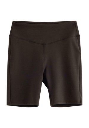 Sorte atletik knælange shorts med høj talje og syninger foran og i siderne.
