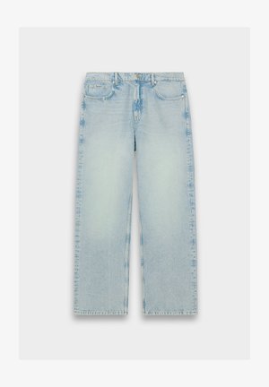 Svijetloplavi, traperice visokog struka s ravnim krojem, istrošena tekstura i klasični dizajn s pet džepova.