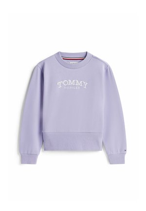 Felpa in lavanda con polsini e orlo a coste. Presenta il logo ricamato "TOMMY HILFIGER" sul fronte. Tessuto morbido e leggero.