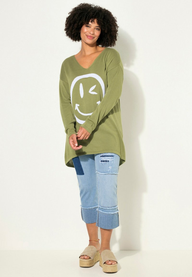 Angel of Style SMILEY V-NECK LONG SLEEVES - Trui - pond green