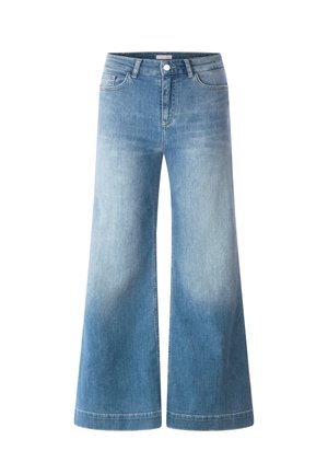 Jeans a gamba larga in denim lavaggio azzurro chiaro, con vita alta, cinque tasche e sfumatura graduale. Realizzati in cotone morbido e strutturato.