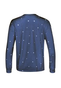 Mörkblå långärmad skjorta med vitt stjärnmönster. Mjuk tygkvalitet med en slät textur, rundade halsringning och åtsittande ärmslut.