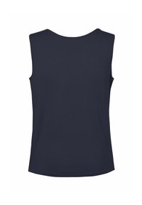 Ärmelloses navyblaues Top aus weichem Stoff. Es hat einen runden Ausschnitt und einen lockeren Schnitt, mit einer glatten Textur und ohne sichtbare Verzierungen.