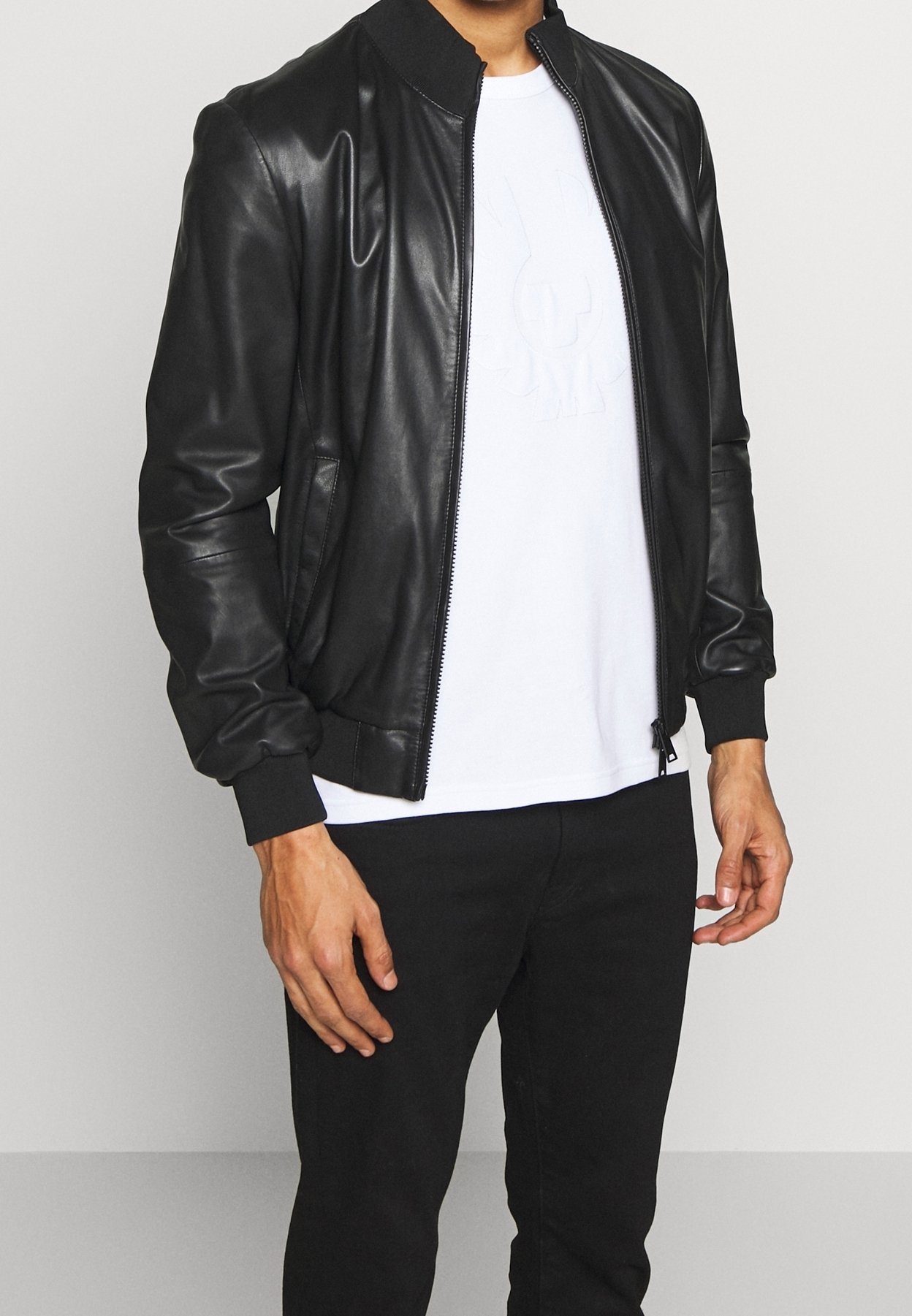 Emporio Armani Leather jacket - black - (Pre-owned) - Zalando.ie