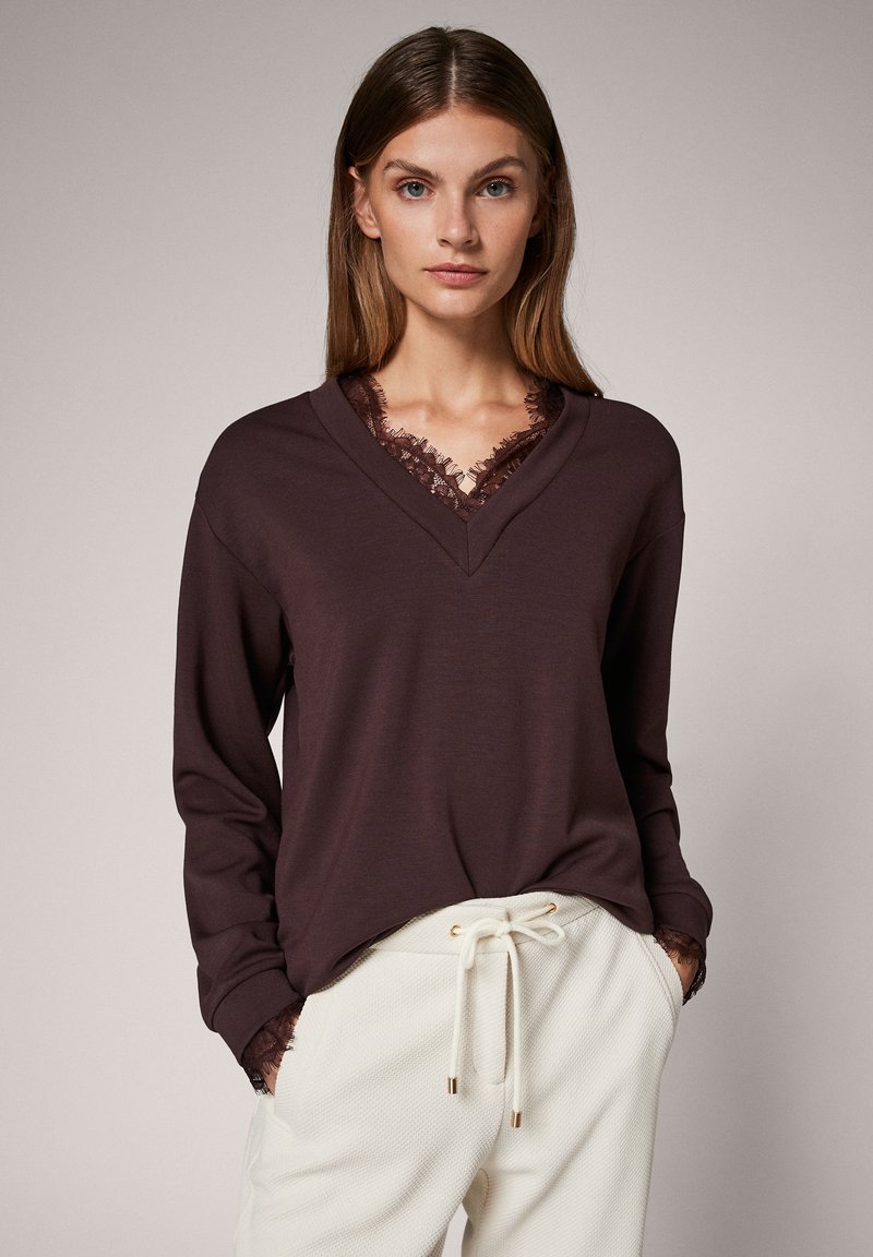 Damen Sweatshirts | comma MIT SPITZENEINSATZ Sweatshirt brown/dunkelbraun - ST06365 Damen Sweatshirts | comma MIT SPITZENEINSATZ Sweatshirt brown/dunkelbraun - ST06365