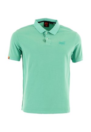 Polo shirt verde chiaro in cotone, con colletto, tre bottoni e logo ricamato sul petto. Maniche corte con dettagli.