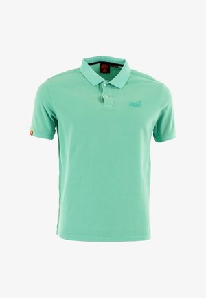 Lys grøn polo skjorte lavet af bomuld, med krave, tre knapper og et broderet logo på brystet. Korte ærmer med detaljer.