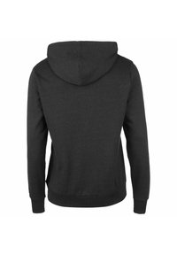 Dunkelgrauer Hoodie aus weichem Stoff, mit einer mittigen Naht entlang des Rückens sowie gerippten Bündchen und Saum. Klassischer Pullover-Stil.