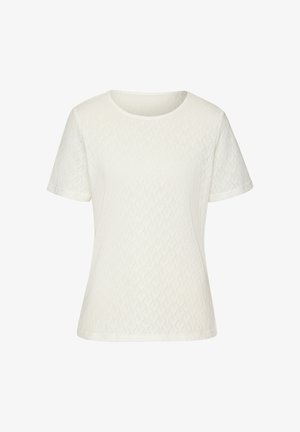 T-shirt bianco a maniche corte con motivo a diamante testurizzato, scollatura rotonda e tessuto morbido. Taglio dritto e design leggero.