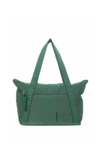 Sac cabas en tissu vert avec bretelles larges, une poche avant et un curseur de fermeture éclair marqué "STANDARD" sur un fond blanc.