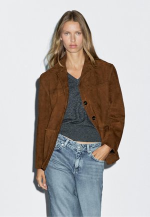Massimo Dutti WITH STITCHING - Veste en cuir - brown