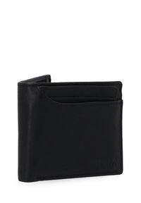 Schwarze Lederbörse mit schlankem Design, die über mehrere Kartenfächer und eine glatte Textur verfügt. Auffällig durch ihren minimalistischen Stil und das dezente Logo-Detail.