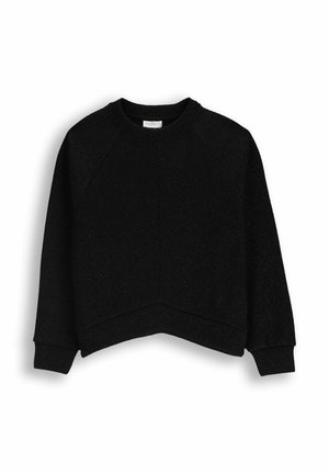 Czarny skrócony sweatshirt z ribbowym okrągłym dekoltem, rękawami raglanowymi i teksturowanym wykończeniem. Posiada lekko zwężany dół i minimalistyczny design.