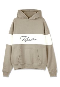 Φούτερ με κουκούλα σε ανοιχτό μπεζ χρώμα με λευκή οριζόντια ρίγα. Φέρει το λογότυπο "Pegador" σε καλλιγραφικά γράμματα, μπροστινή τσέπη και ribbed μανίκια.