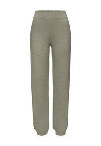 Hele roheline, pehme kangas dressipüksid, laia elastse vöökohtadega ja sirgete jalgadega. Ilma taskute või nähtava riistvarata. Igapäevane disain.