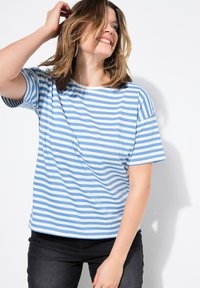 Studio Untold STRIPED CITY EMBROIDERED SHORT SLEEVE - Triko s potiskem - azure