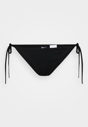 Črne bikini hlačke z vezalkami na obeh straneh. Mehka tkanina, minimalističen dizajn, z majhno oznako in nalepko spredaj.