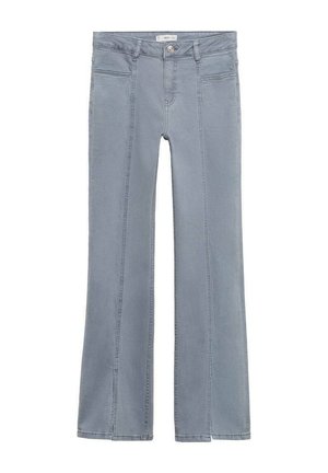 Ausgestellte Jeans aus hellgrauem Denim, mit Fronttaschen, einem Knopfverschluss und dezenten Nähten entlang der Seitennaht.