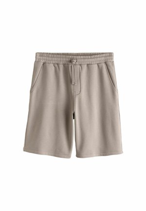 Beige afslappede shorts med elastik i taljen og snøre, med to sidelommer og en afslappet pasform.