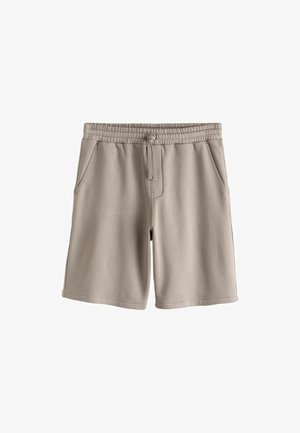 Pantaloni scurți bej casual cu talie elastică și șnur, cu două buzunare laterale și croială lejeră.