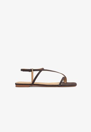 BRINLEY - FLAT SUEDE TOE POST - Tongs - dark brown