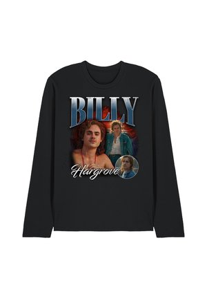 Black long-sleeve shirt with three portraits of a man and large text "BILLY" above, "Hargrove" in cursive below the images.