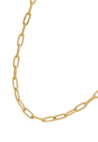 Collana in metallo color oro caratterizzata da anelli ovali allungati con una finitura liscia e lucida. Design minimalista con dimensioni dei collegamenti uniformi.