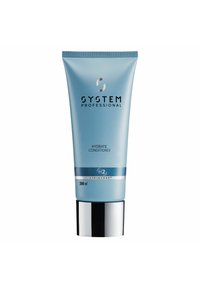 Hellblauer Conditioner-Tube mit silberner Kappe und schwarzem Text. Enthält die Beschriftungen "Hydrate Conditioner" und "200 ml".