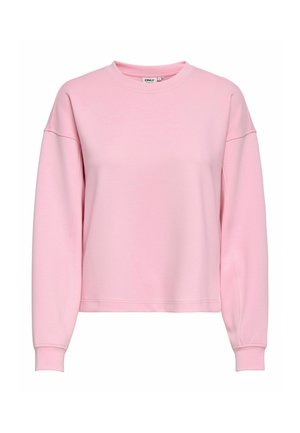 Sweat-shirt à manches longues rose clair avec col rond, poignets côtelés et ourlet droit, confectionné dans un tissu doux.