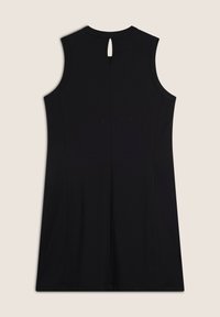 Abito nero senza maniche con scollatura rotonda, dettaglio della schiena a chiave e vestibilità comoda. Realizzato in tessuto morbido con un design elegante e semplice.