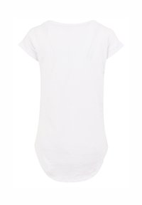 White short-sleeve T-shirt with a round neckline and a slightly curved hem, shown from the back on a plain background.