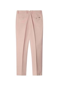 Chino rosa chiaro con taglio su misura, dotato di due tasche posteriori con chiusura a bottone e tessuto morbido. Design a gamba dritta pulito.