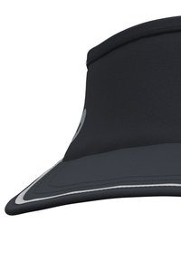 Cappello con visiera nera, ampia tesa, tessuto texture, accenti riflettenti sottili e design regolabile per comfort e vestibilità.