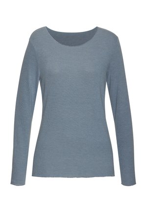 Blaues Langarmhemd aus geripptem Stoff mit Rundhalsausschnitt und unversäubertem Saum. Weicher Griff, lässige Passform.