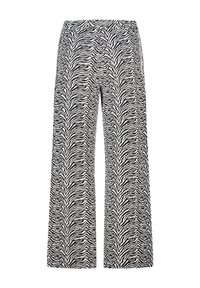Wijde broek met zwart-witte zebraprint. Gemaakt van lichtgewicht stof, met een elastische tailleband en een vloeiende pasvorm.